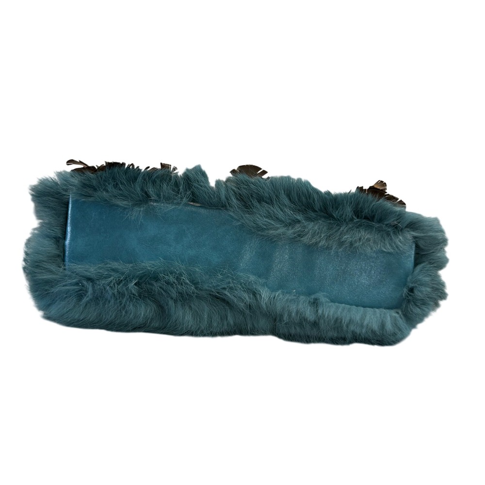 Mary Frances Beaded Feather Fur Evening Clutch Handbag Blue Brown Jeweled Purse - Picture 10 of 16